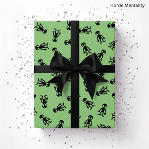 Green Alien Wrapping Paper for Sci-Fi Lover Outerspace Aliencore Wrapping Paper Roll Conspiracy Galactic Cosmic Gift Wrap UFO Area 51 Greys