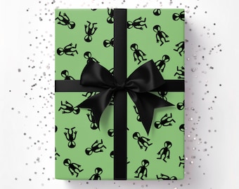 Green Alien Wrapping Paper for Sci-Fi Lover Outerspace Aliencore Wrapping Paper Roll Conspiracy Galactic Cosmic Gift Wrap UFO Area 51 Greys
