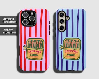 Tinned Sardines Phone Case MagSafe Italian Summer iPhone 16 15 14 Pro Max Samsung S25 S24 Beachy Gift for Her Amalfi Coast Retro Tinned Fish