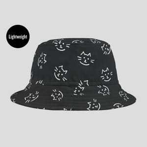 Cat Pattern Bucket Hat Minimalistic Black Cat Summer Hat for Cat Lover Gift Streetwear Kawaii Feline Fashion Cat Print Gift for Cat Dad
