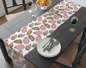 Oyster Table Runner Coastal Dining Kitchen Home Decor Sea Shells Wedding Decor Accessory Beachy  Summer Party Table Fabric Cloth Ocean Boho