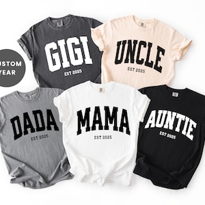 Custom Year Family Matching Comfort Colors Tshirts Trendy New Aunt Uncle Announcement from Mom Dad Gift for Pregnancy Reveal Cousin Reunion