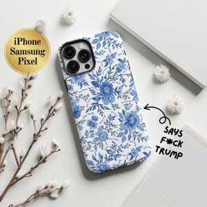 Subtle Anti Trump Phone Case Chinoiserie Anti-Trump Floral iPhone 16 Samsung S23 24 Hidden Fuck Trump Feminist Gift Anti Fascist Phone Cover