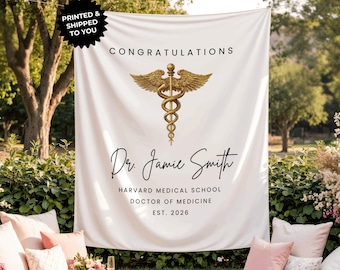 Custom Doctor Graduation Banner Personalized MD DO PharmD DDS Fabric Backdrop Medical School Graduate Residency Party Welcome Decoration Dr