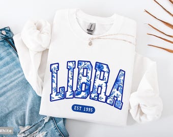 Felpa personalizzata con stampa Toile Libra, anno di nascita, regalo di compleanno di ottobre, felpa con stampa zodiacale, astrologia e oroscopo.