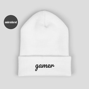 Embroidered Gamer Beanie Hat for Adult Cozy Gamer Winter Hat for Video Game Nerd Hat Gamer Boyfriend Gift Nerd White Beanie Introvert Merch
