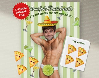 DIGITAL Margs und Ehe Bachelorette Party Spiel Personalisierte Pin der Nacho auf Muchacho Margaritas Mexikanische Themen Bräutigam Gesicht Printable