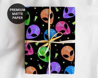 Alien Wrapping Paper Roll Alien Party Decor Gift Wrap for Kids Space Theme Party UFO Giftwrap Cryptid Lover Wrapping Sheet Extraterrestrial