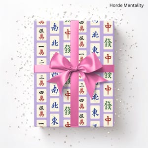 Mahjong Wrapping Paper Purple Preppy Mah Jongg Tile Pattern Gift Wrap Birthday Mahj Lover Holiday Party Favor Asian Game Decor for Hostess