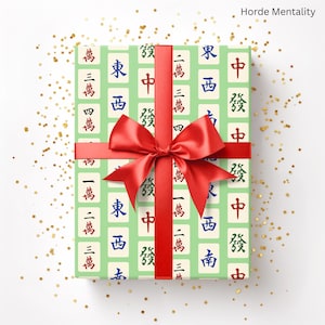 Mahjong Wrapping Paper Green Preppy Mah Jongg Tile Pattern Gift Wrap Birthday Mahj Lover Holiday Party Favor Asian Game Decor for Hostess