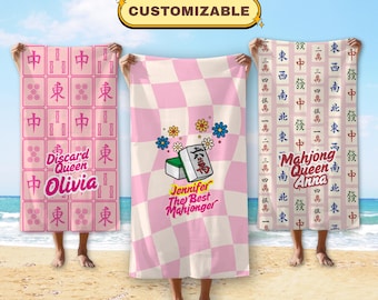 Custom Mahjong Beach Towel Mahjong Gift MahJongg gift Mahjong Party Mahjong Decor Personalized Mahjong Customizable Mahjong Birthday Gift