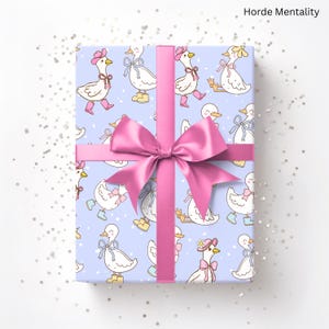 Carta da regalo Silly Goose, carta da regalo viola carina, carta da regalo per compleanno, carta da regalo a forma di anatra, fiocco coccoloso, rotolo da regalo Y2K, confezione per baby shower