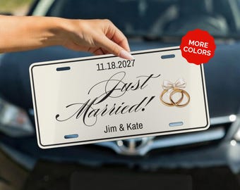 Personalisierte Hochzeit Nummernschild Hochzeit Auto Aufkleber mit benutzerdefinierten Namen und Datum Elegante Hochzeit Auto Aufkleber für Verlobte Geschenk