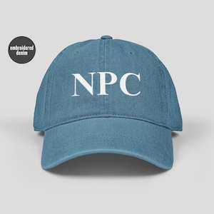 NPC Gamer Denim Embroidered Hat Funny Videogame Nerd Jean Hat for Twitch Streamer Gift Boyfriend Gamer Aesthetic Introvert Meme Gen Z Humor