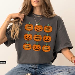 Comfort Colors Anti Trump Pumpkin Tee Funny Political TShirt for Women Liberal Leftist Halloween Protest Shirt Gift for Trump Hater Activist