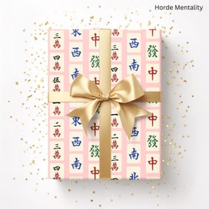 Cute Mahjong Wrapping Paper Pink Preppy Mah Jongg Tile Pattern Gift Wrap Birthday Mahj Lover Holiday Party Favor Asian Game Decor Hostess
