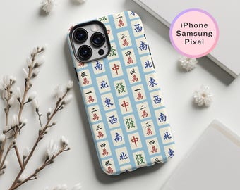 Blue Mahjong Phone Case Print Mahjong Tile Design iPhone Cover Mahjong Lover Gift Idea Mahjong Samsung S24 Mah Jongg Tile Print Pattern