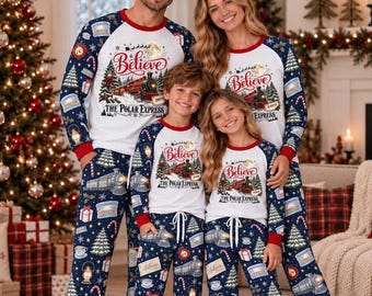 Polar Express Christmas Pajamas, Family Matching Pajama Set, Personalized Name PJs, Custom Family Christmas Sleepwear