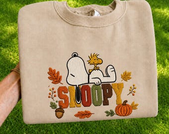 Cute Dog Embroidered Fall Sweatshirt, Cute Autumn Pumpkin Crewneck, Peanuts Inspired Fall Shirt, Cozy Thanksgiving Gift, Cozy Fall Aesthetic