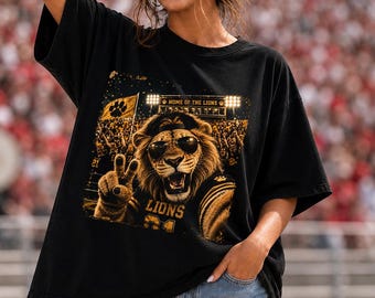 Lions Football Shirt, Retro Lion Mascot T-Shirt, Vintage Game Day Tee, School Spirit Shirt, Football Fan Gift, Lions Team Shirt