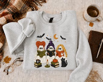 Spooky Ghost Book Club Embroidered Sweatshirt, Hocus Pocus Witches Halloween Shirt, Cute Reading Ghost Crewneck, Fall Book Lover Gift