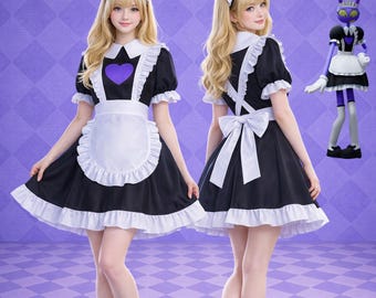 Jax Maid Dress Cosplay – Purple Heart Black White Anime Outfit, Kawaii French Maid Costume, Jax Maid Cosplay for Convention, Jax Cosplay Set