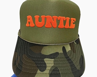 Auntie Hats, Auntie Puff Print Hat, Auntie Trucker hats, Auntie Caps