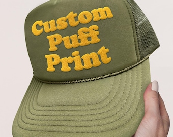 Custom PUFF Print Trucker Hat, Personalized Baseball Cap, Custom Caps, 3D Puff Print, Foam Hat, Mesh Back Trucker Hat, 5 Panel Hat