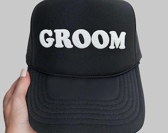 Groom Puff Print Trucker Hat, Groom Hat, 3D Puff Print Groom Cap