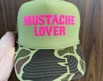 Mustache Lover Puff Print Trucker Hat, Mustache Lover Caps, Mustache Lover Hats