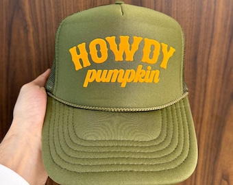 Howdy Pumpkin Puff Print Hat, Halloween Hat, Howdy Pumpkin Trucker Hats, Howdy Pumpkin Cap, Halloween Cowboy Hat, Hat for Thanksgiving