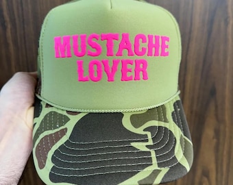 Mustache Lover Puff Print Trucker Hat, Mustache Lover Caps, Mustache Lover Hats