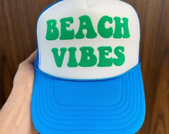 Beach Vibes Puff Print Hat, Beach Vibes Trucker Hat, Beach Vibes Caps