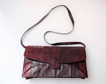 Vintage 1970s Eel Skin Burgundy Handbag | Eel skin Purse | Envelope Clutch