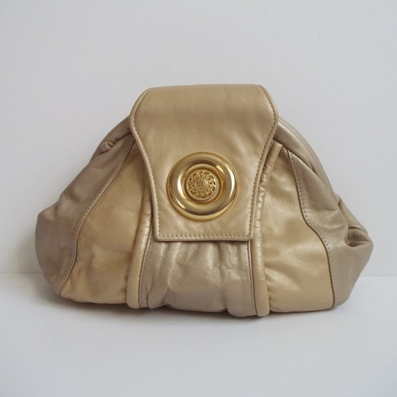 Vintage 1980s Gold Taupe Leather Patchwork Slouch