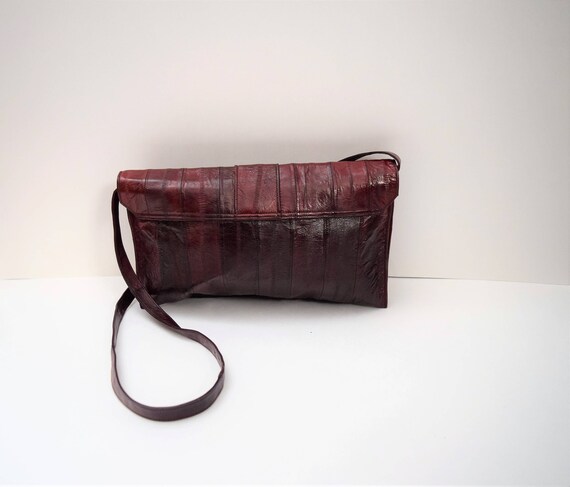 Vintage 1970s Eel Skin Burgundy Handbag | Eel ski… - image 4