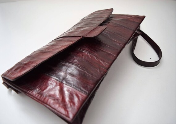 Vintage 1970s Eel Skin Burgundy Handbag | Eel ski… - image 3