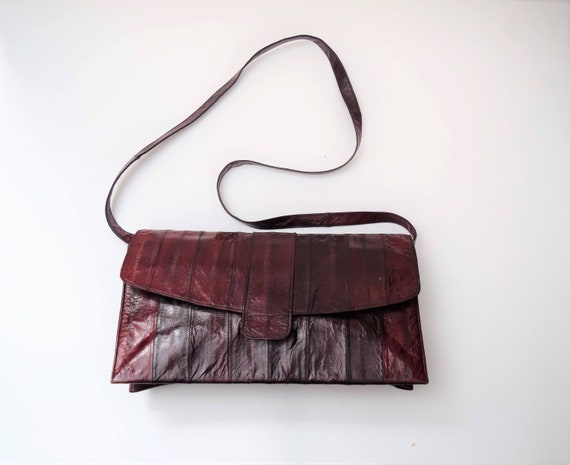 Vintage 1970s Eel Skin Burgundy Handbag | Eel ski… - image 1