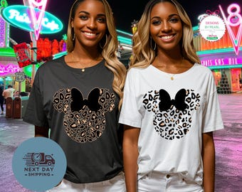 Leopard Print Minnie Mouse Shirt, Cute Disney Mom Shirt, Leopard Minnie Ear Shirt, Leopard Women Shirt, Disney Family Vacation Shirts,