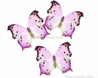 Lilac pink butterfly, realistic paper butterfly cutout, 3 pieces