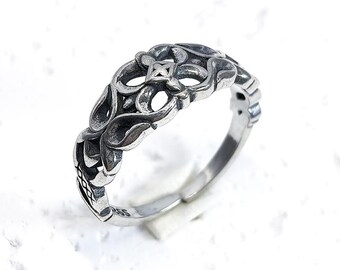 Sterling Silver Oxidized Floral Vine Ring Vintage Style Openwork Band Gift for Her