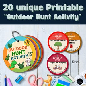 Caccia al tesoro all'aperto per bambini stampabile / Gioco di caccia nella natura dai 2 ai 6 anni / Attività prescolare / Carte Circle Tag / Apprendimento all'aperto in PDF