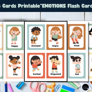 Printable Emotions Flash Cards for Kids - 24 Printable Feelings Cards for SEL and Preschool Learning , A4 or US Letter PDF
