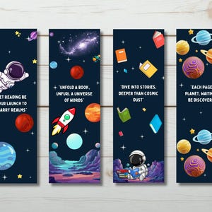 Marcapáginas de dibujos animados de astronautas y planetas (juego de 12)