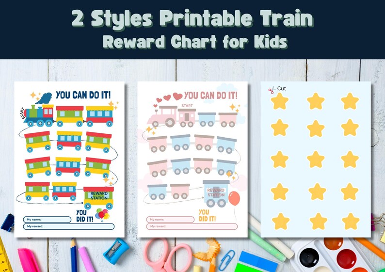 Printable Train Reward Chart for Kids | 2 Styles – Bright & Pastel ...