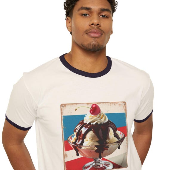 Chocolate Ice Cream Sundae Dessert Unisex Cotton Ringer T-shirt