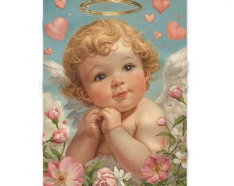 Vintage style Cherub with pastel flowers and hearts Soft Fleece Baby Blanket