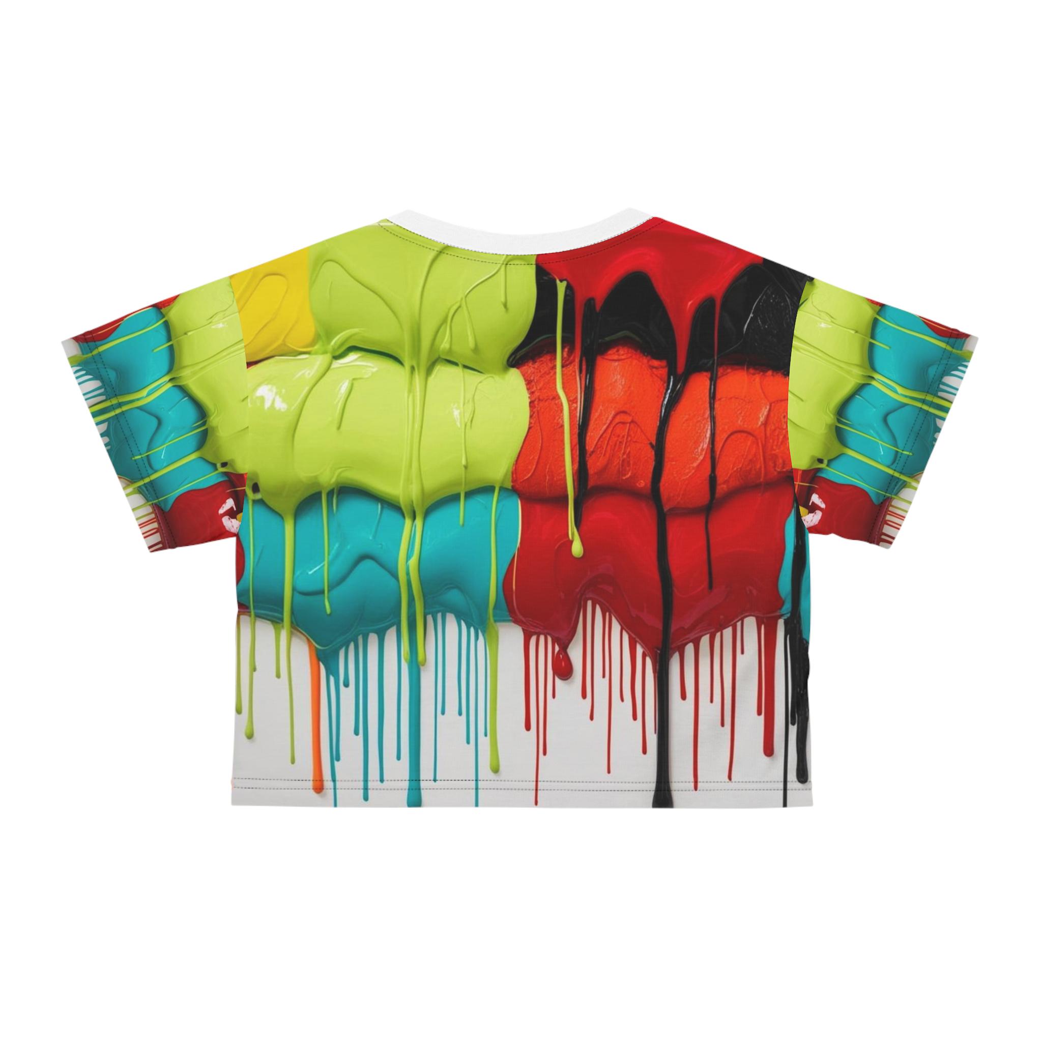 Neon Colors Layers of Dripping Paint Crop Tee Yellow, Red, Turquoise ...