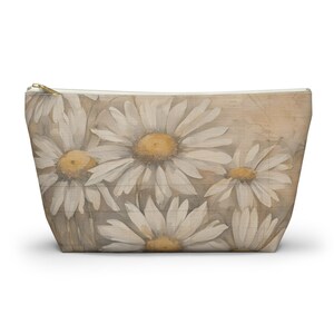 Daisies in muted tones Accessory Pouch w T-bottom organizer for women, make-up, toiletries, school supplies, car console, medicine, purse