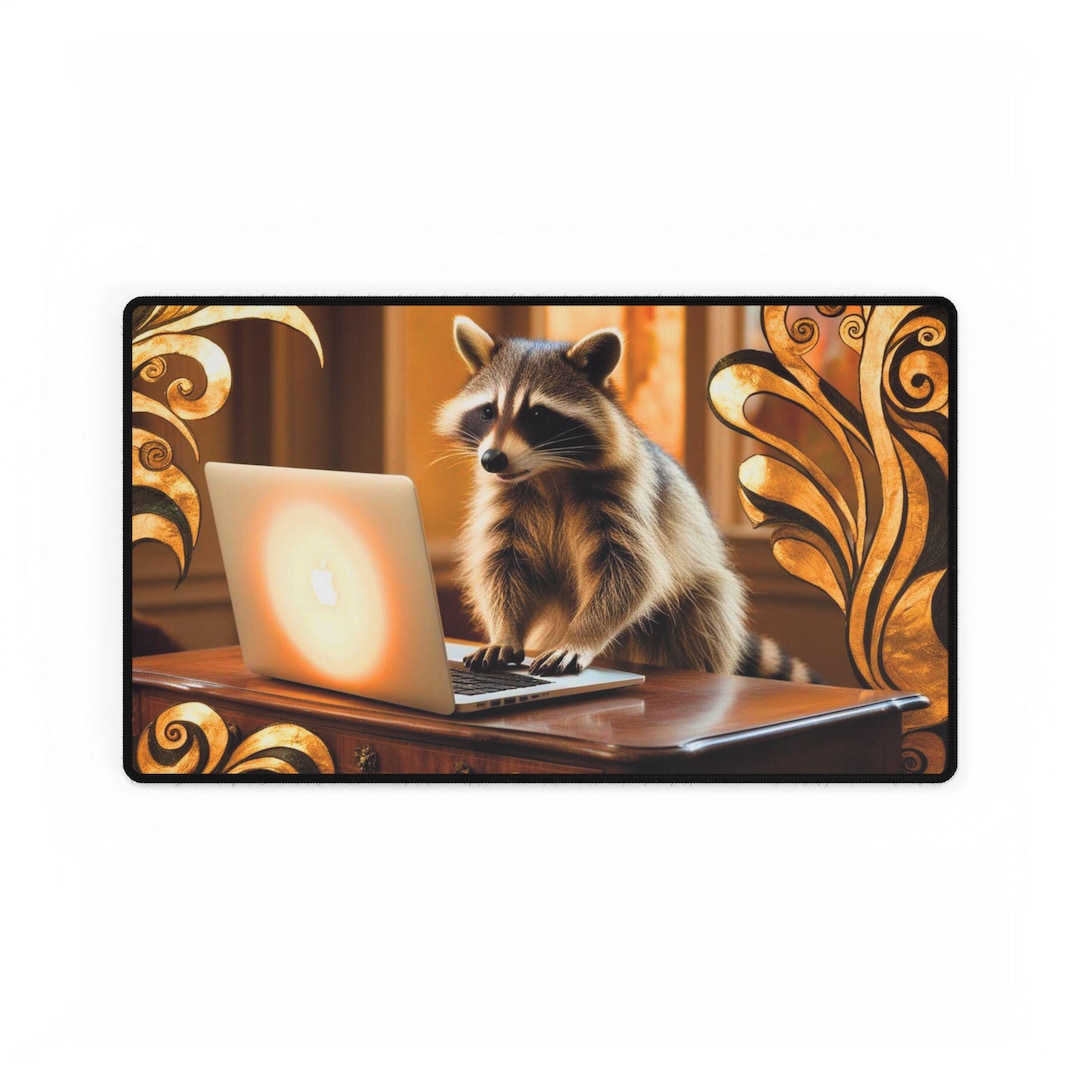 Raccoon Takes Over Your Desk Mat and Laptop in Klimt Style, for the ...
